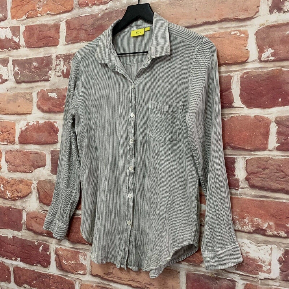 Anthropologie Roller Rabbit Top Womens Small Gray White Pinstriped Casual Shirt - Picture 3 of 9